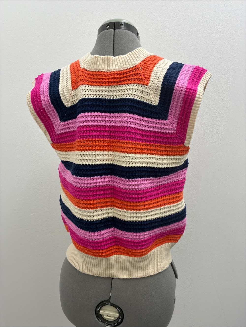 THML Striped Crochet Knit Sleeveless Crew in Pink, Orange, Navy & Cream - Picture 5 of 10